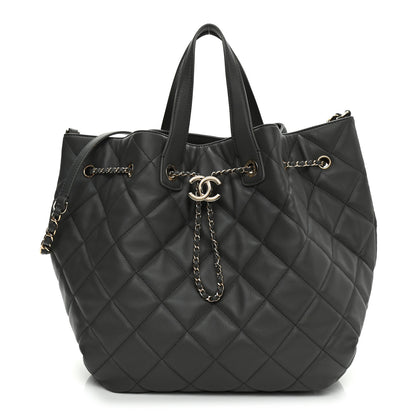 Chanel Lambskin Quilted CC Dweller Drawstring Tote Grey 1 of 10