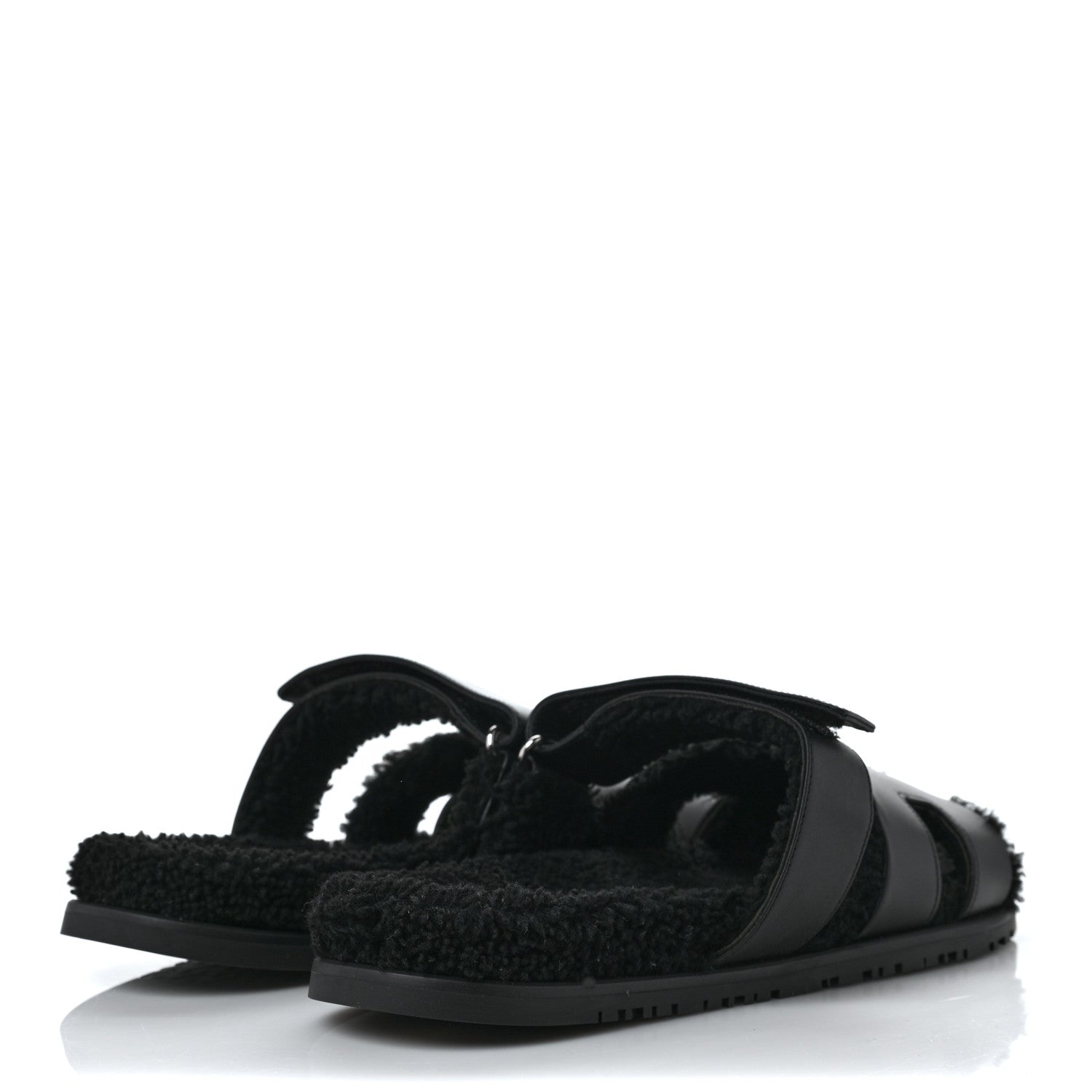 Hermes Calfskin Woolskin Mens Chypre Sandals 44.5 Black 4 of 8