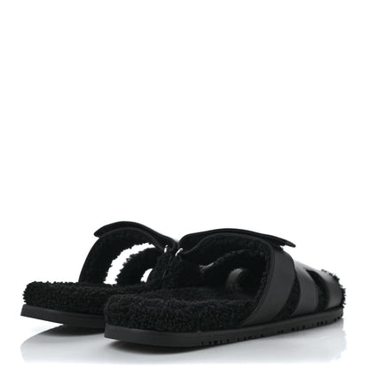 Hermes Calfskin Woolskin Mens Chypre Sandals 44.5 Black 4 of 8