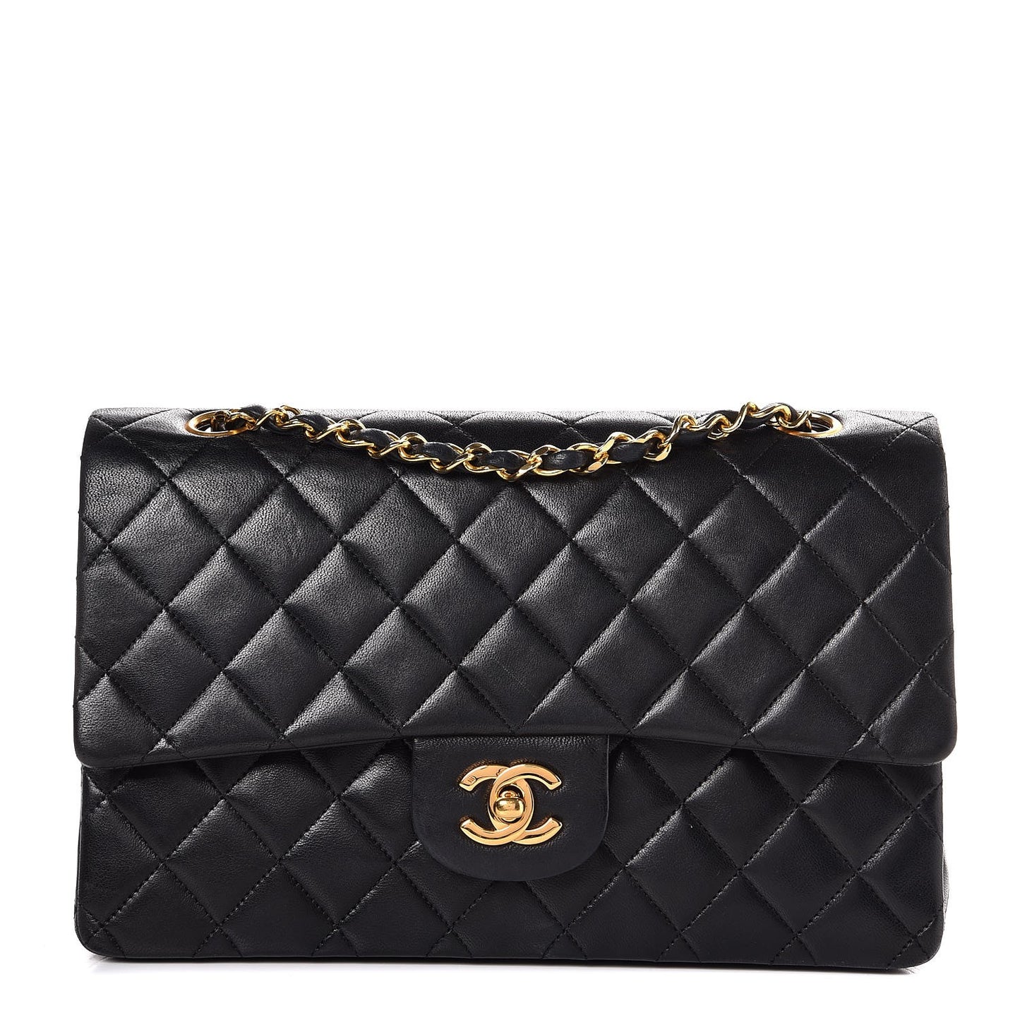 Lambskin Quilted Medium Double Flap Black
