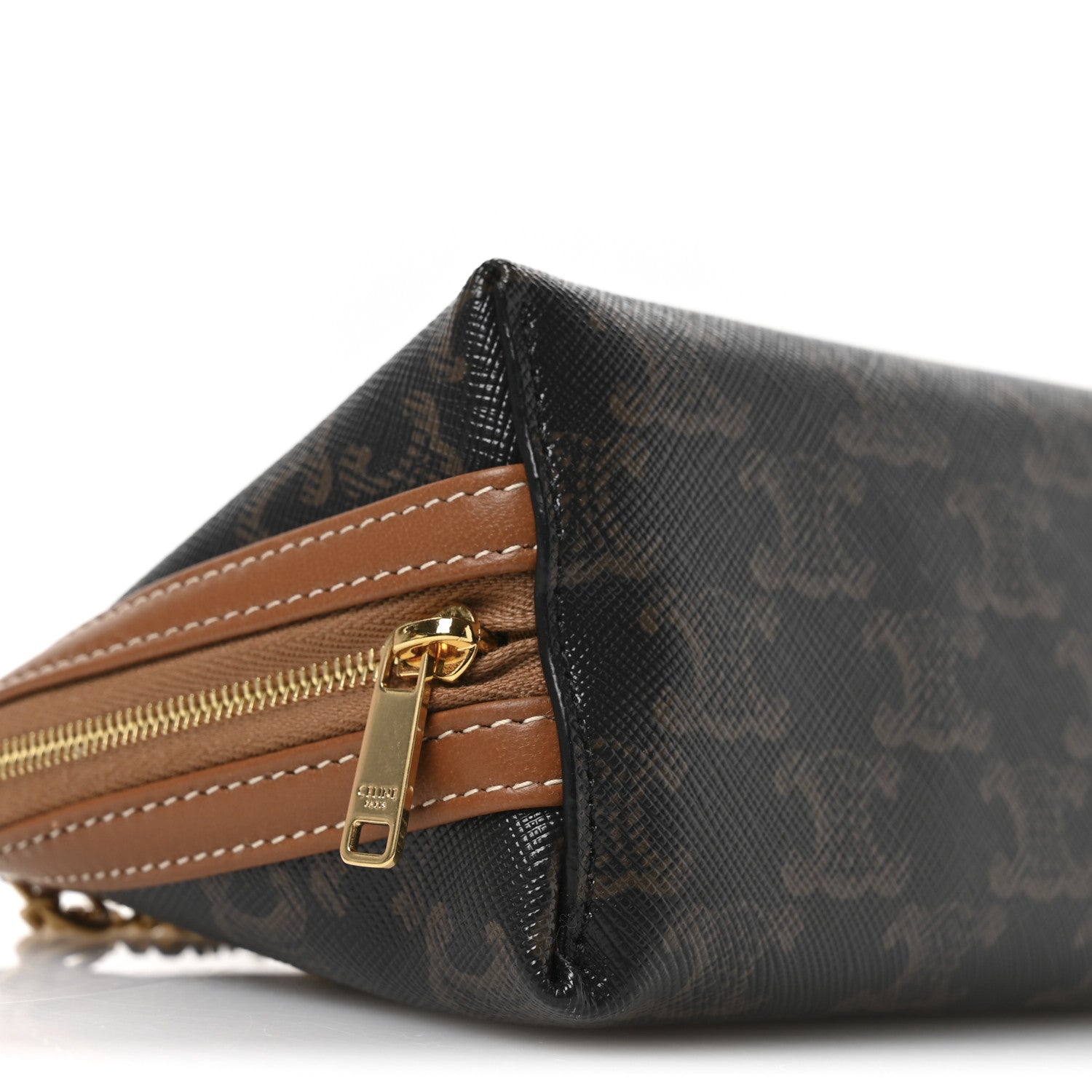 Celine Triomphe Canvas Lambskin Clutch On Chain Tan 10 of 11