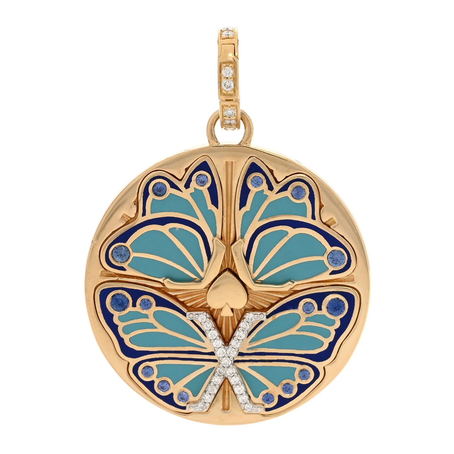 18K Yellow Gold Diamond Enamel Reverie Annex Link Medallion Pendant