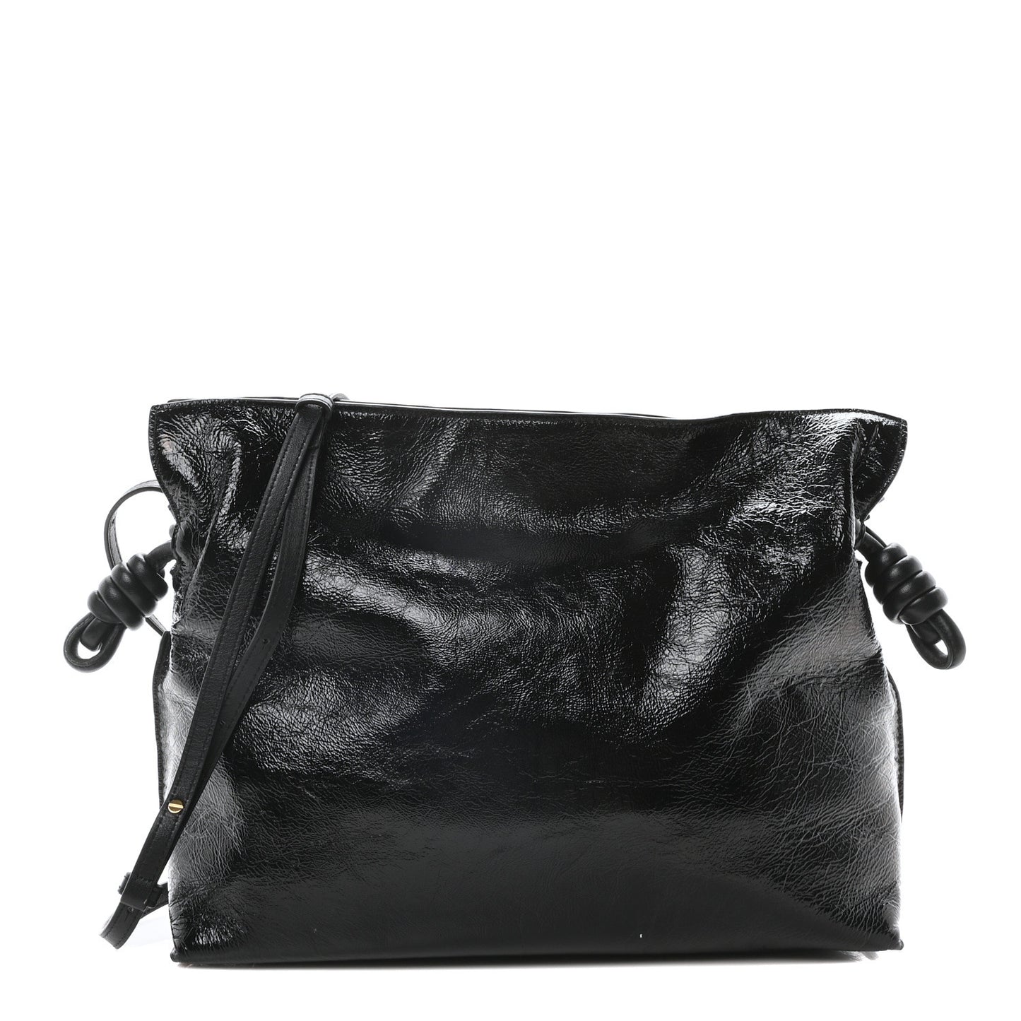 Crackle Patent Calfskin Medium Flamenco Knot Bag Black