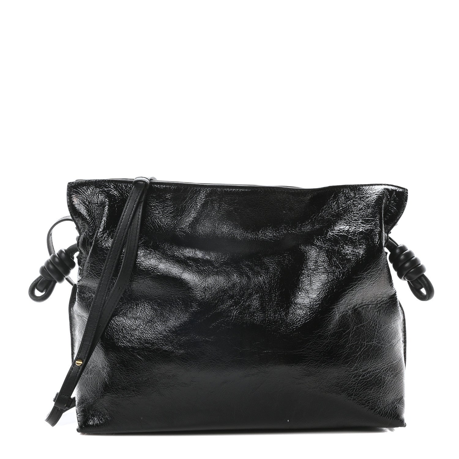 Loewe Crackle Patent Calfskin Medium Flamenco Knot Bag Black 1 of 9