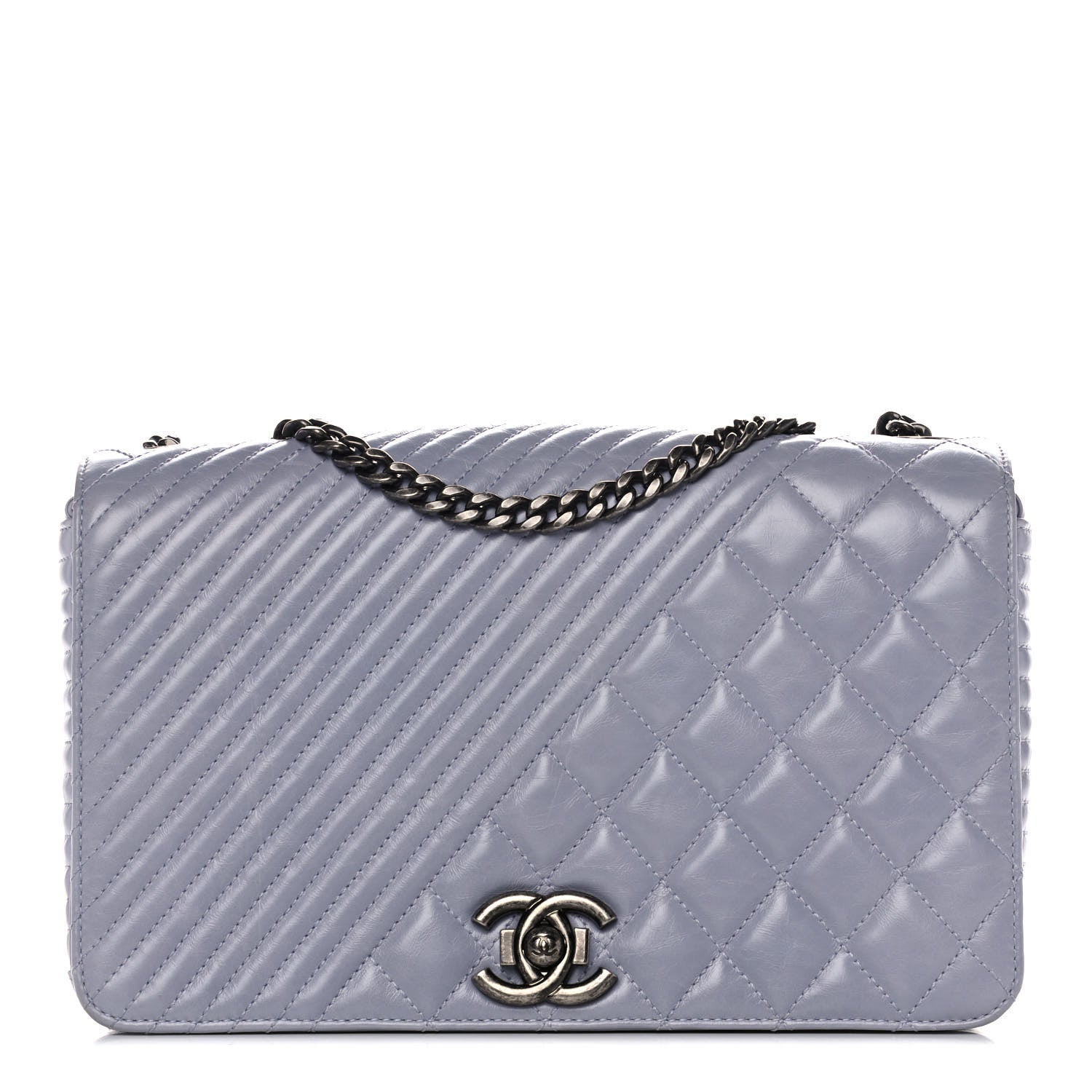 Chanel Glazed Calfskin Quilted Medium Coco Boy Flap Light Grey 1 of 13