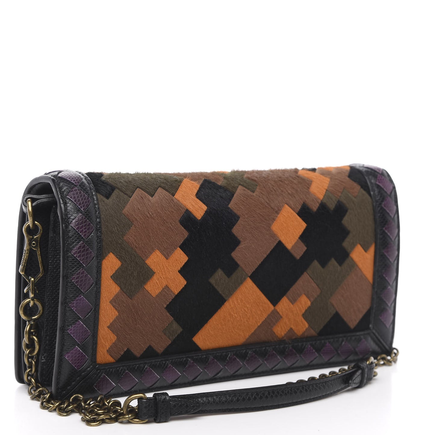 Pony Hair Karung BV Patch Knot Chain Clutch Black Monalisa Orange