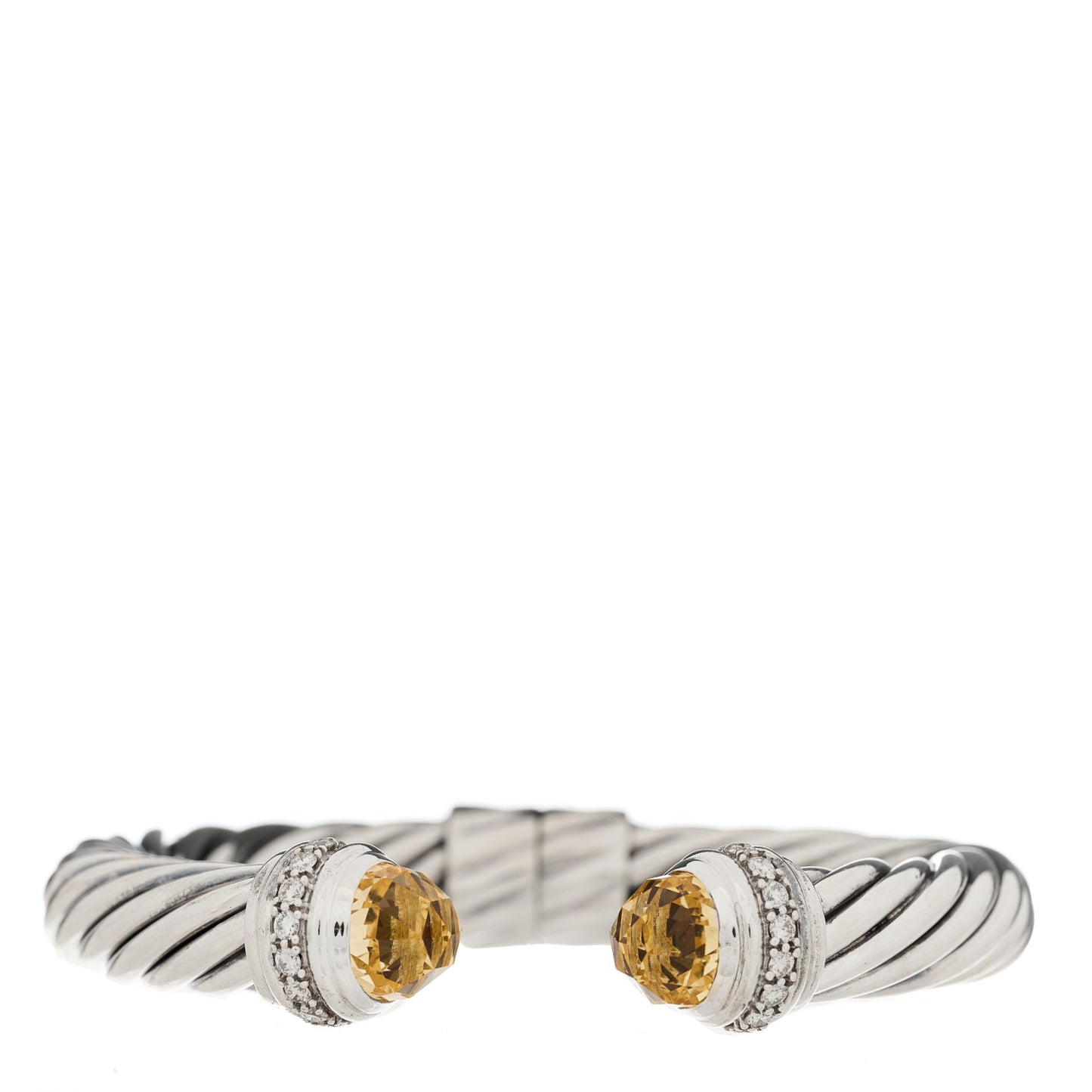 Sterling Silver Diamond Citrine 10mm Cable Classics Hinged Bracelet