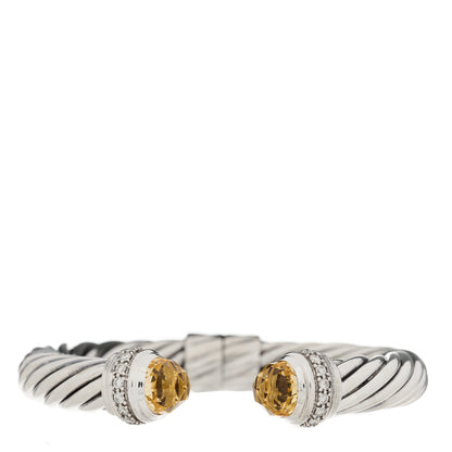 David Yurman Sterling Silver Diamond Citrine 10mm Cable Classics Hinged Bracelet 1 of 3