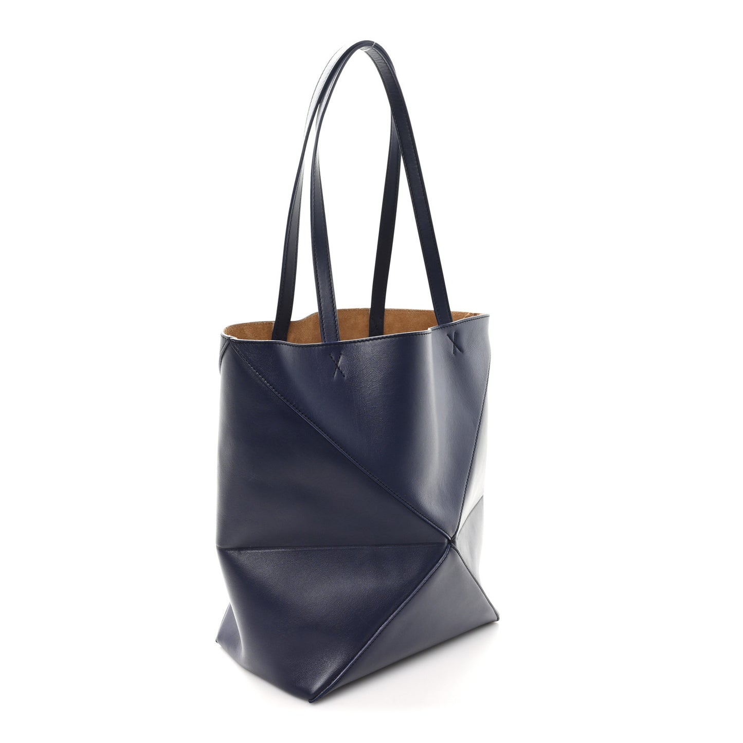 Shiny Calfskin XL Puzzle Fold Tote Abyss Blue