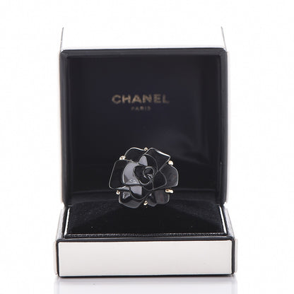 Chanel 18K Yellow Gold Ceramic Camellia Cachlonj Ring 6 Black 7 of 7