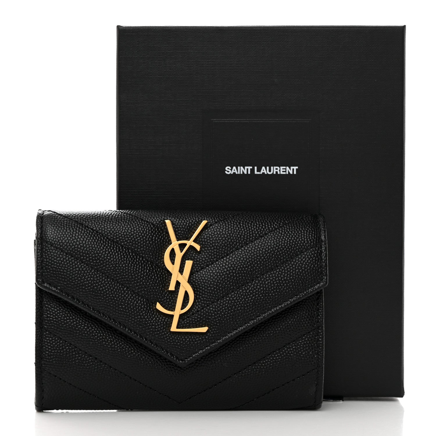 Saint Laurent Grain De Poudre Matelasse Chevron Small Monogram Envelope Wallet Black 7 of 7