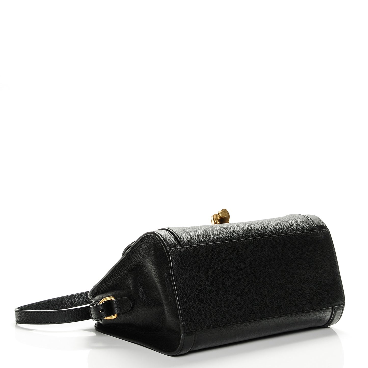 Pebbled Calfskin Padlock Pocket Tote Black