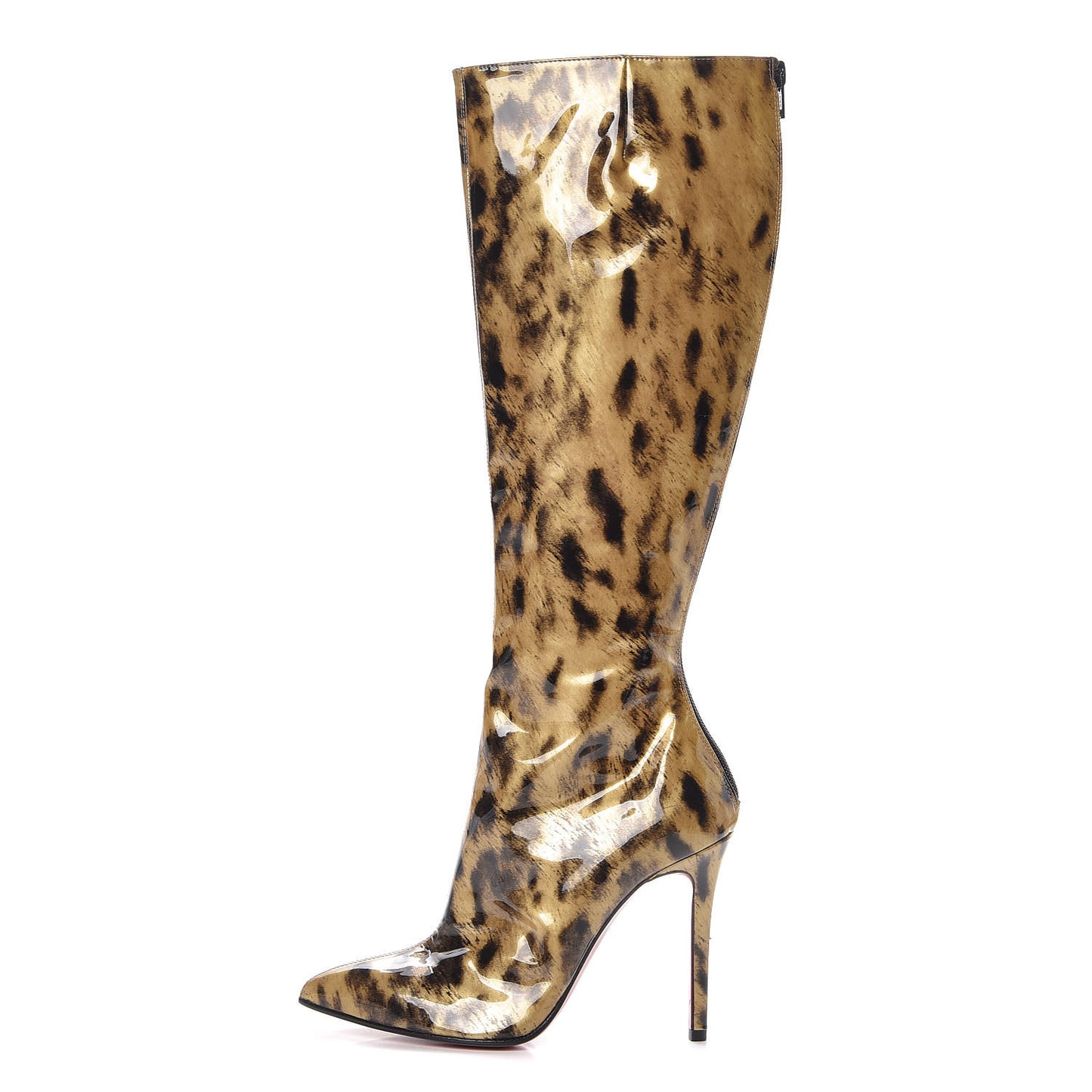Patent 100 Leopard Tall Boots 37.5 Gold