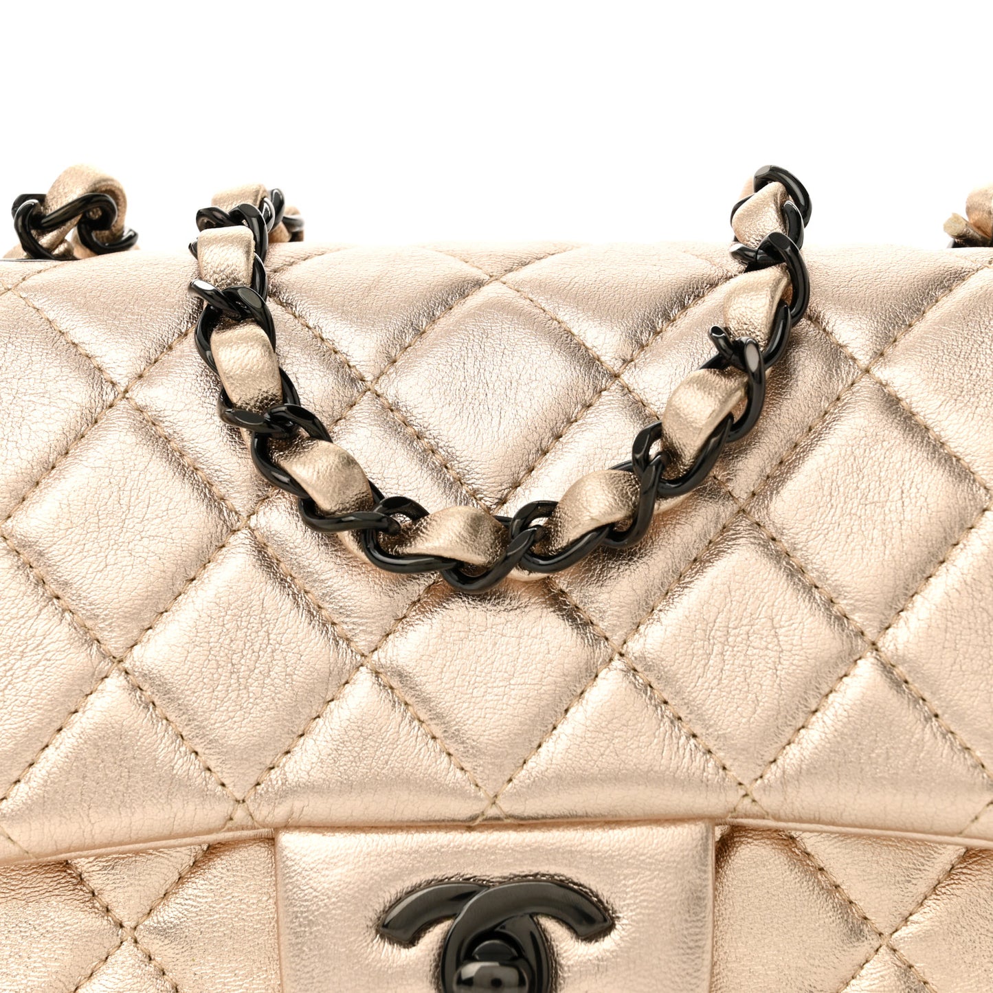 Metallic Lambskin Quilted Mini Square Flap Gold Black