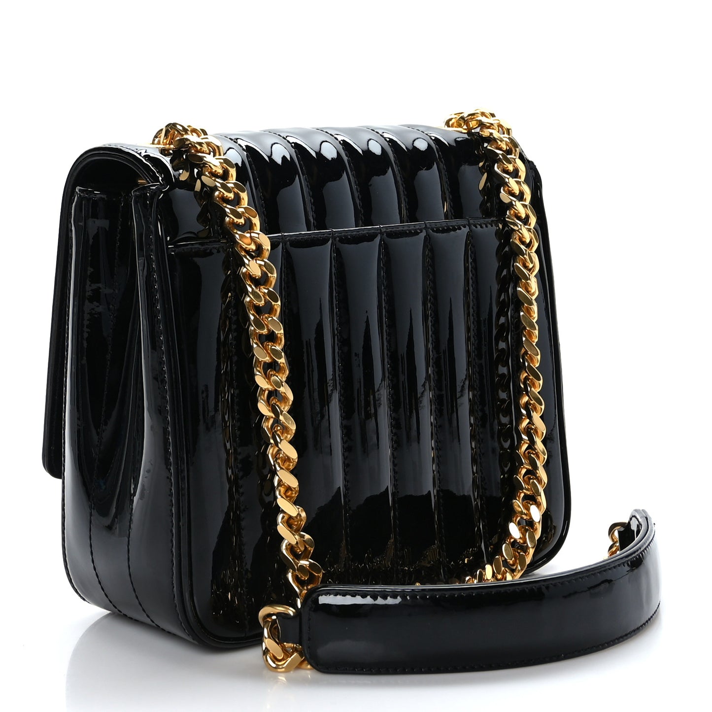 Patent Calfskin Matelasse Monogram Medium Vicky Chain Bag Black