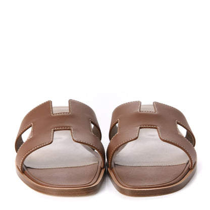 Hermes Box Calfskin Oran Sandals 37.5 Gold 2 of 10