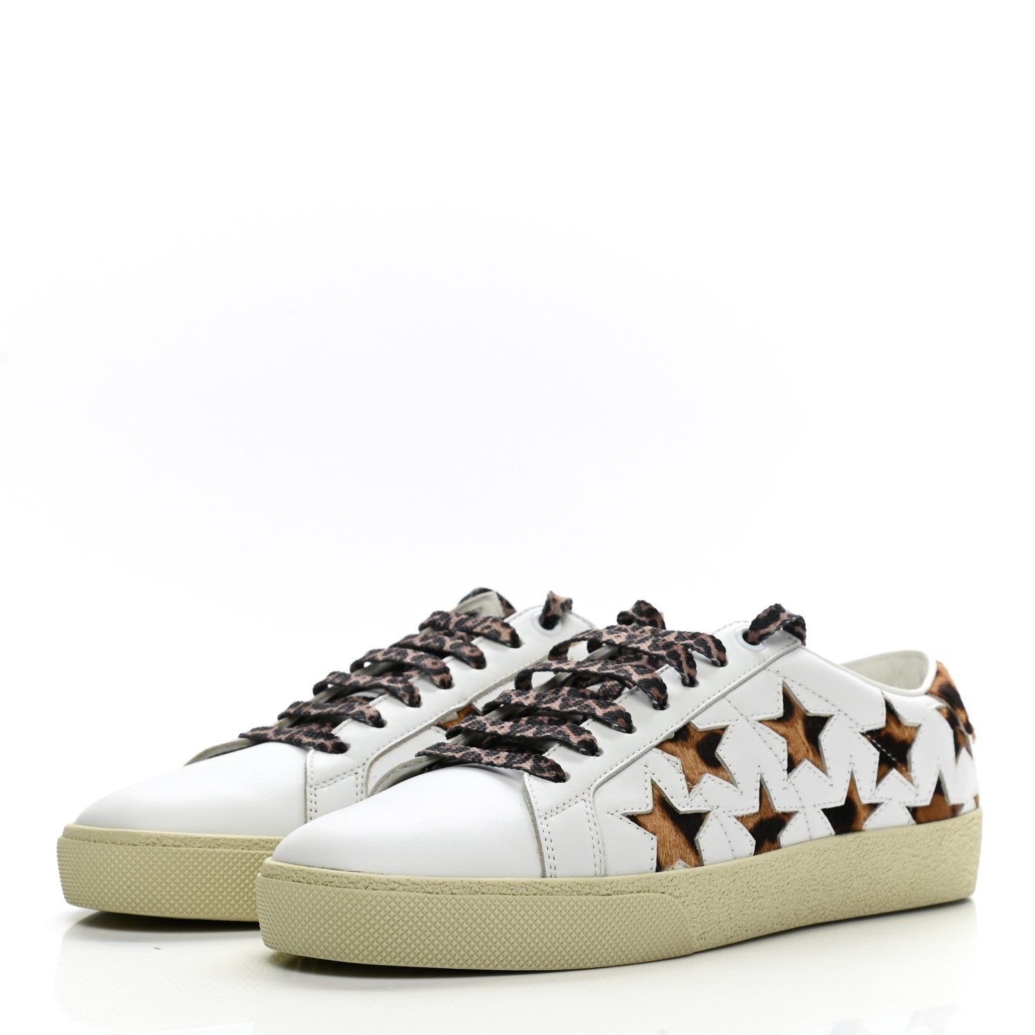 Saint Laurent Calfskin Pony Hair Star Court Sneakers 38 White 7 of 8