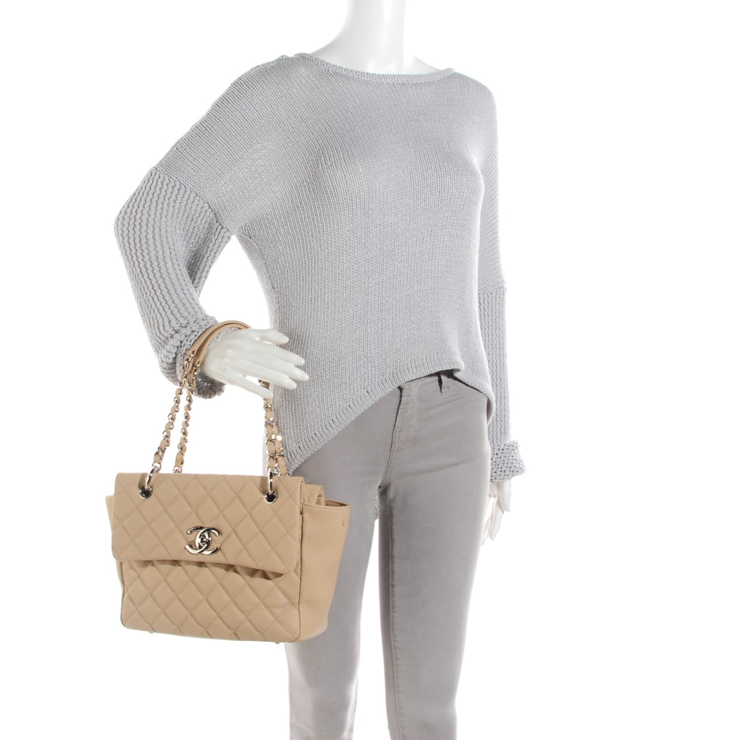 Caviar Quilted Easy Zip Tote Beige