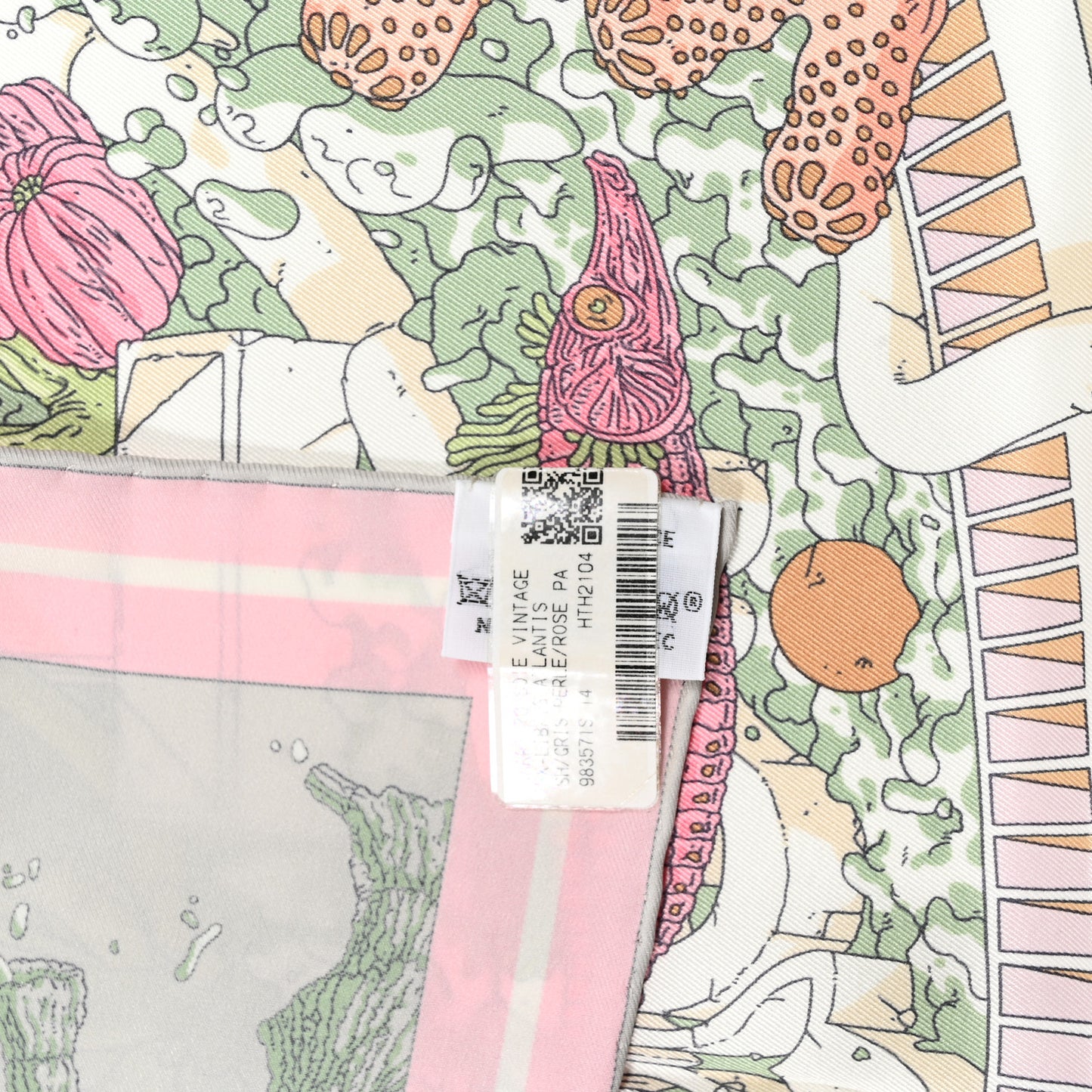 Silk Vintage Ex Libris Atlantis Scarf 70 Gris Perle Rose Pale