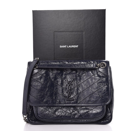 Saint Laurent Crinkled Calfskin Matelasse Monogram Medium Niki Chain Satchel Deep Marine 11 of 11