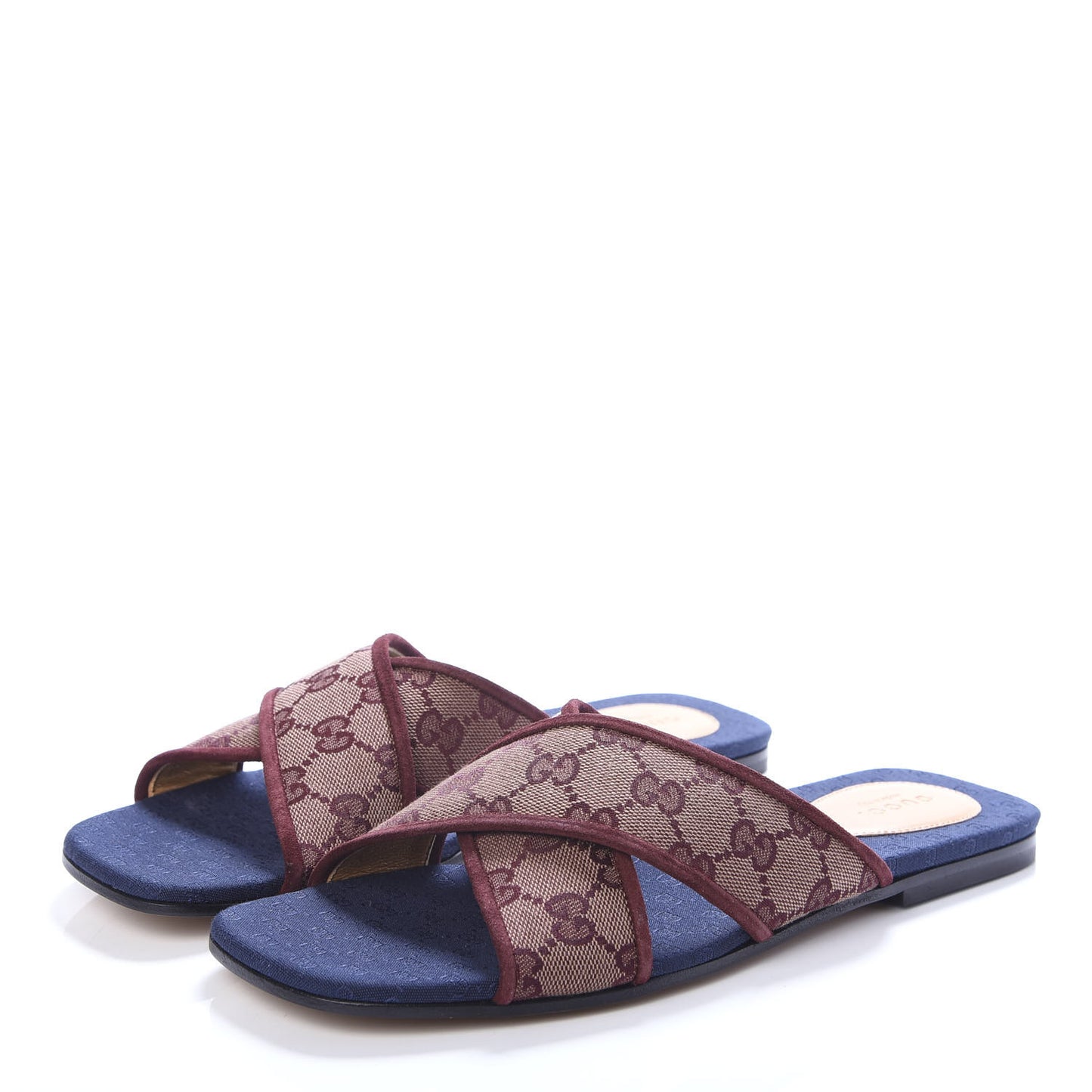 Canvas GG Monogram Womens Criss Cross Slide Sandals 40 Sahara Rubino Chardonnay