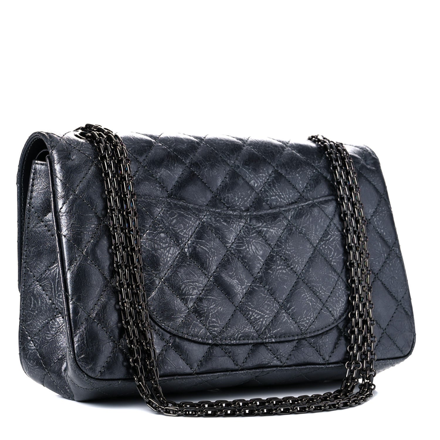 Chanel Metallic Crumpled Calfskin Quilted 2.55 Reissue 226 Flap Charcoal 3 of 12