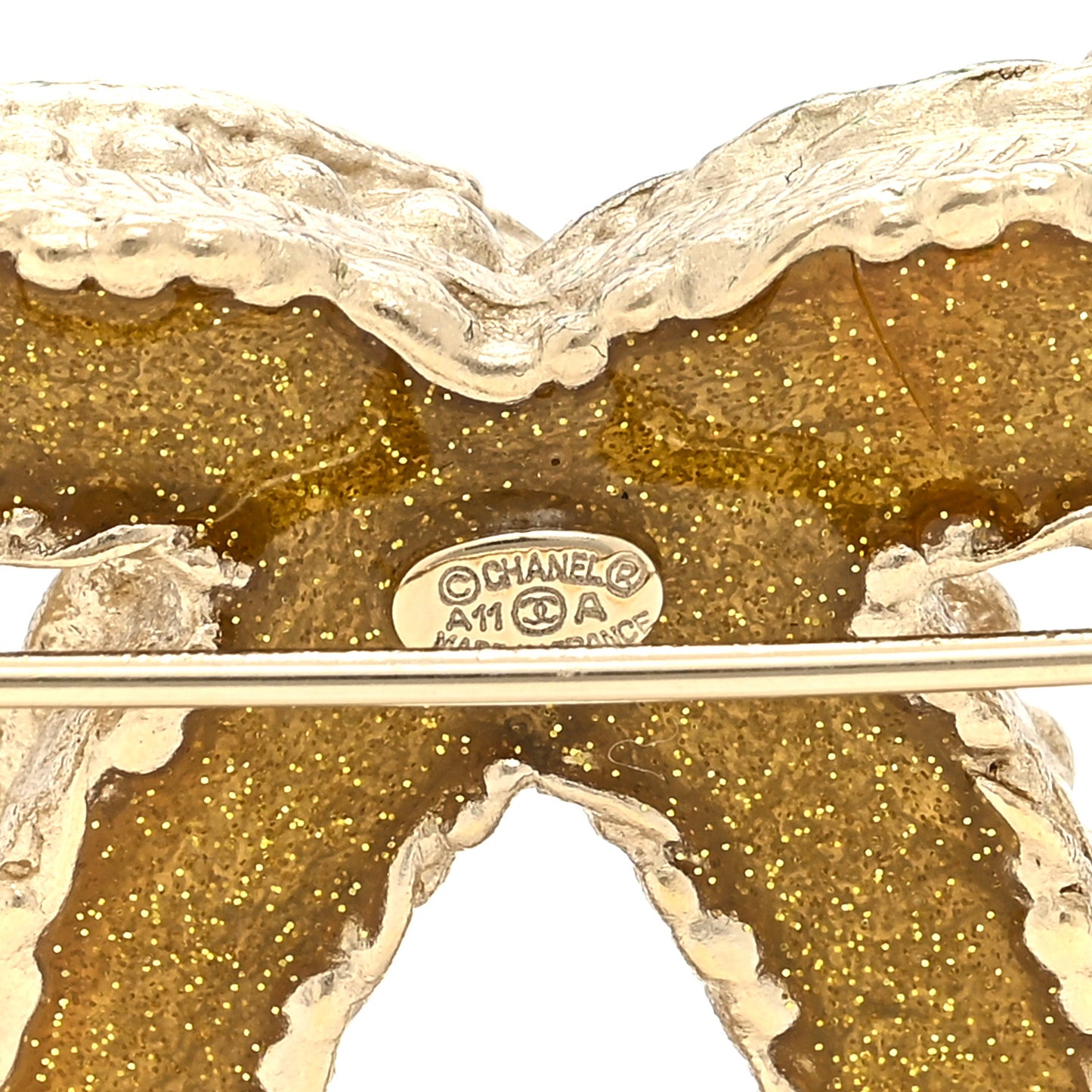 Metal Pearl Studded CC Brooch Gold