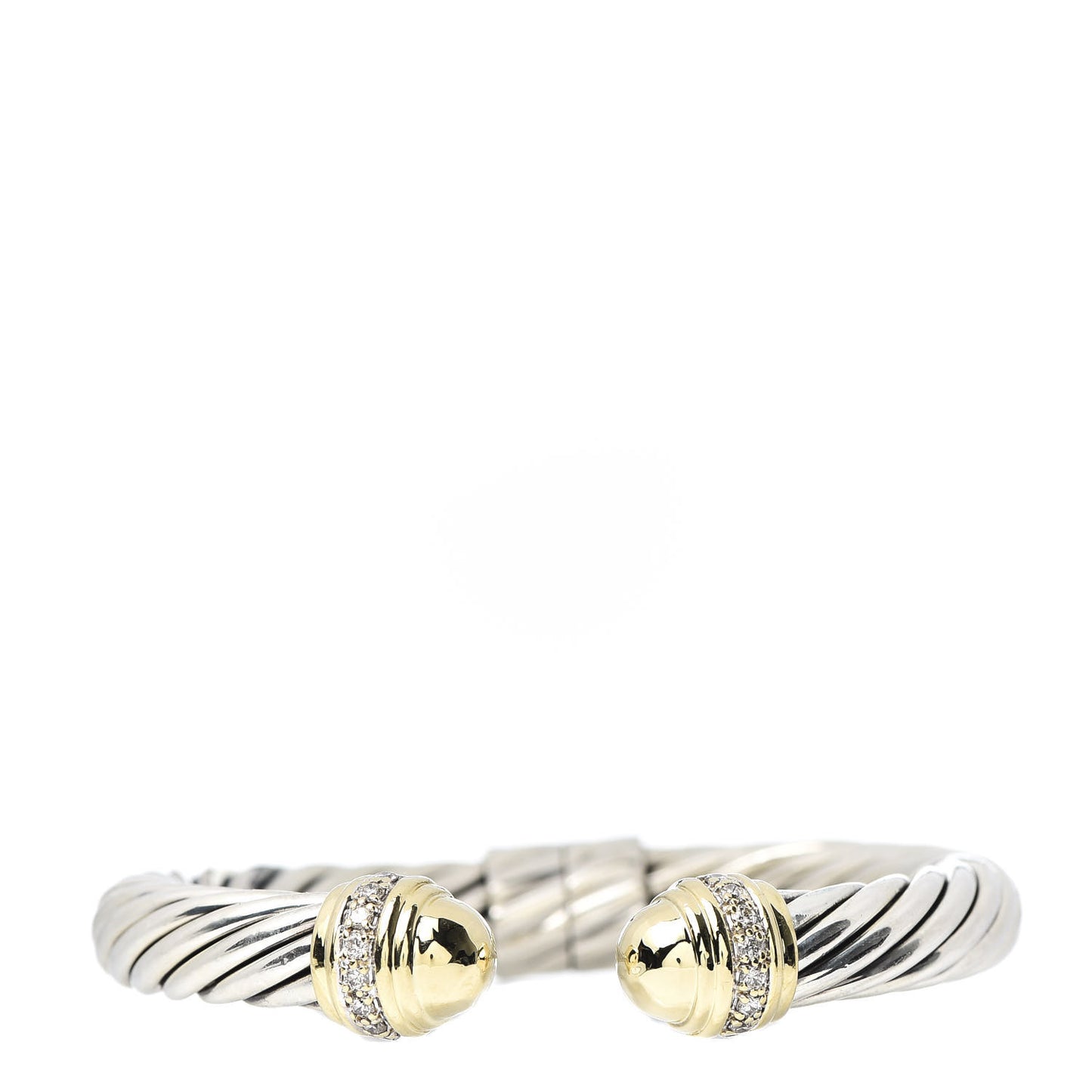 Sterling Silver 18K Yellow Gold Diamond 10mm Cable Classics Dome Bracelet