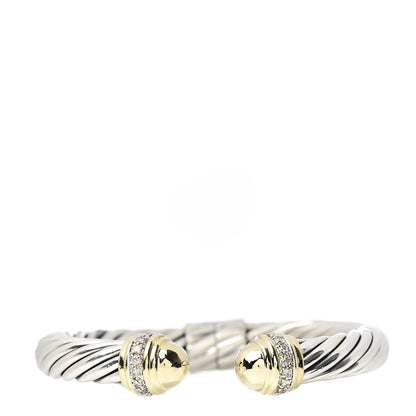 David Yurman Sterling Silver 18K Yellow Gold Diamond 10mm Cable Classics Dome Bracelet 1 of 7