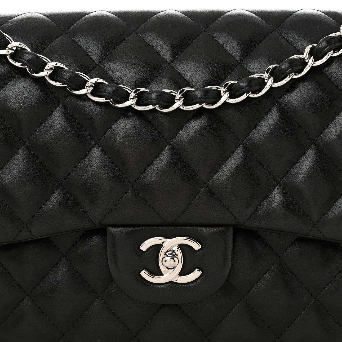 Lambskin Quilted Jumbo Double Flap Black