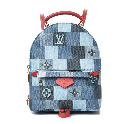 Louis Vuitton Denim Damier Monogram Patchwork Palm Springs Backpack Mini Blue Rouge 1 of 9