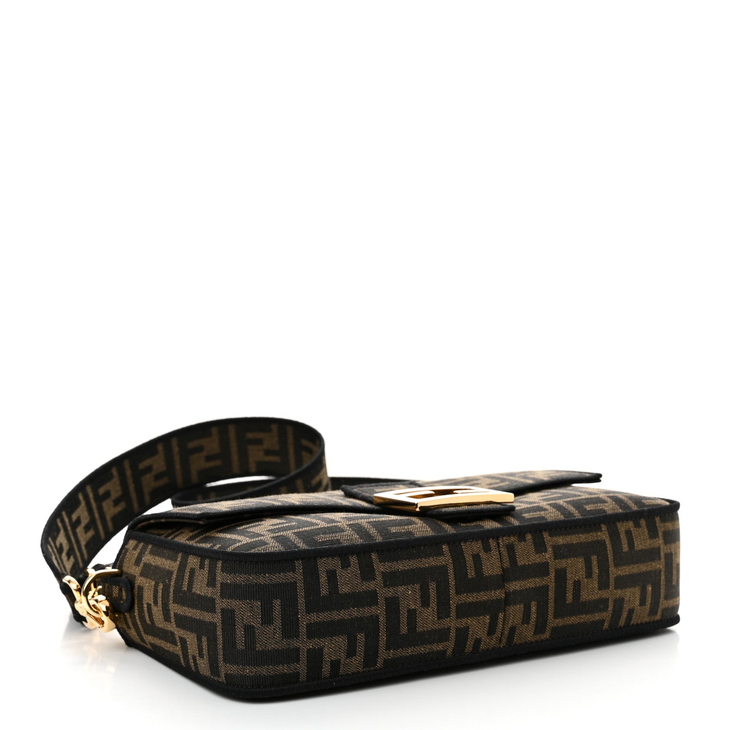 Fendi Fabric Jacquard FF 1974 Medium Baguette Tobacco Moro Black 4 of 9