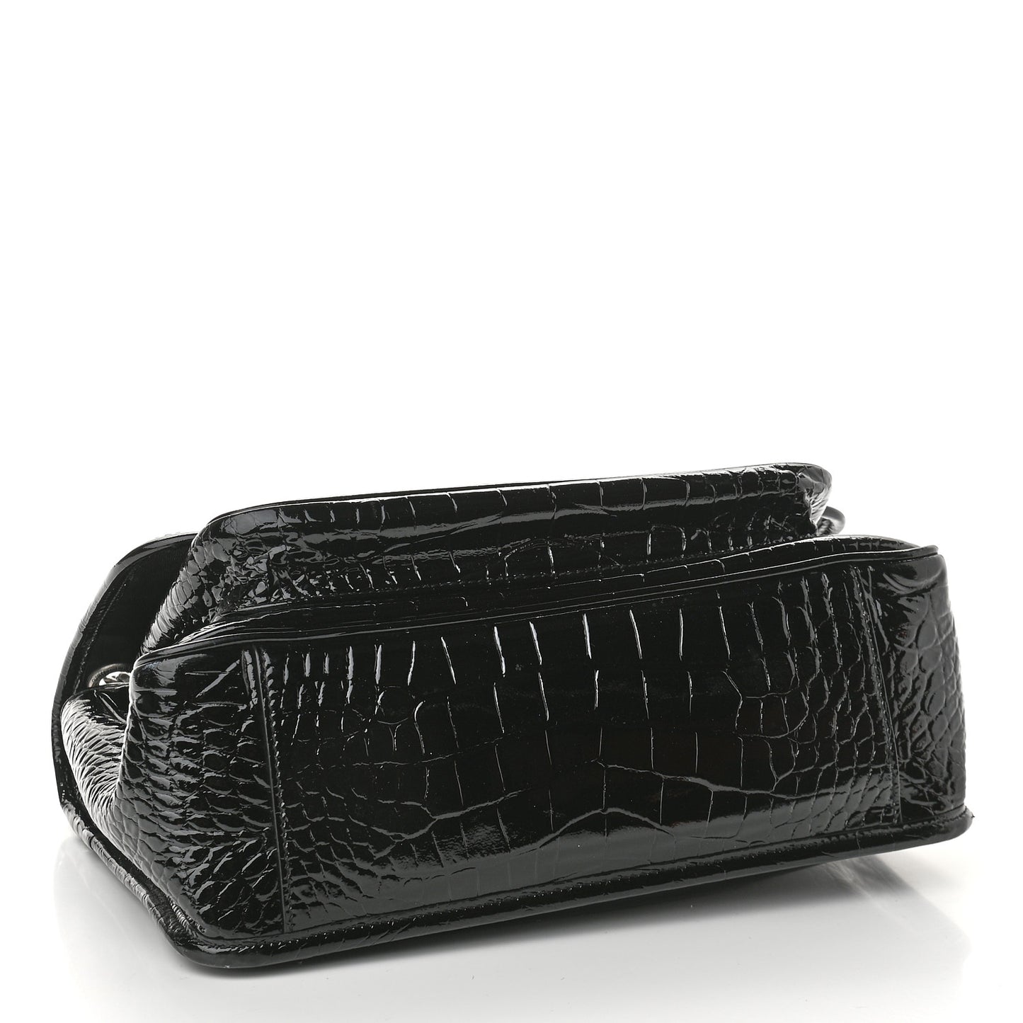 Patent Crocodile Embossed Lambskin Monogram Medium Niki Chain Satchel Black