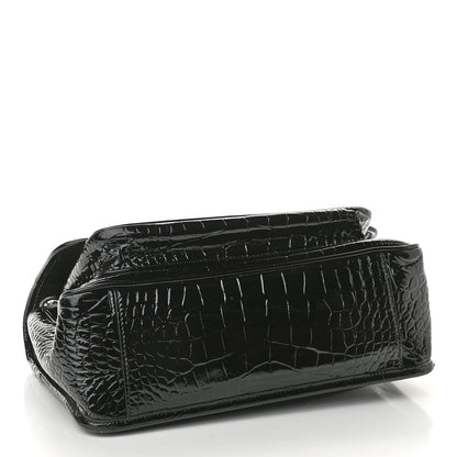 Saint Laurent Patent Crocodile Embossed Lambskin Monogram Medium Niki Chain Satchel Black 4 of 9