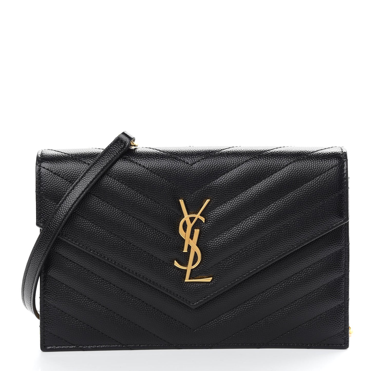 Grain De Poudre Matelasse Chevron Monogram Envelope Chain Wallet Black