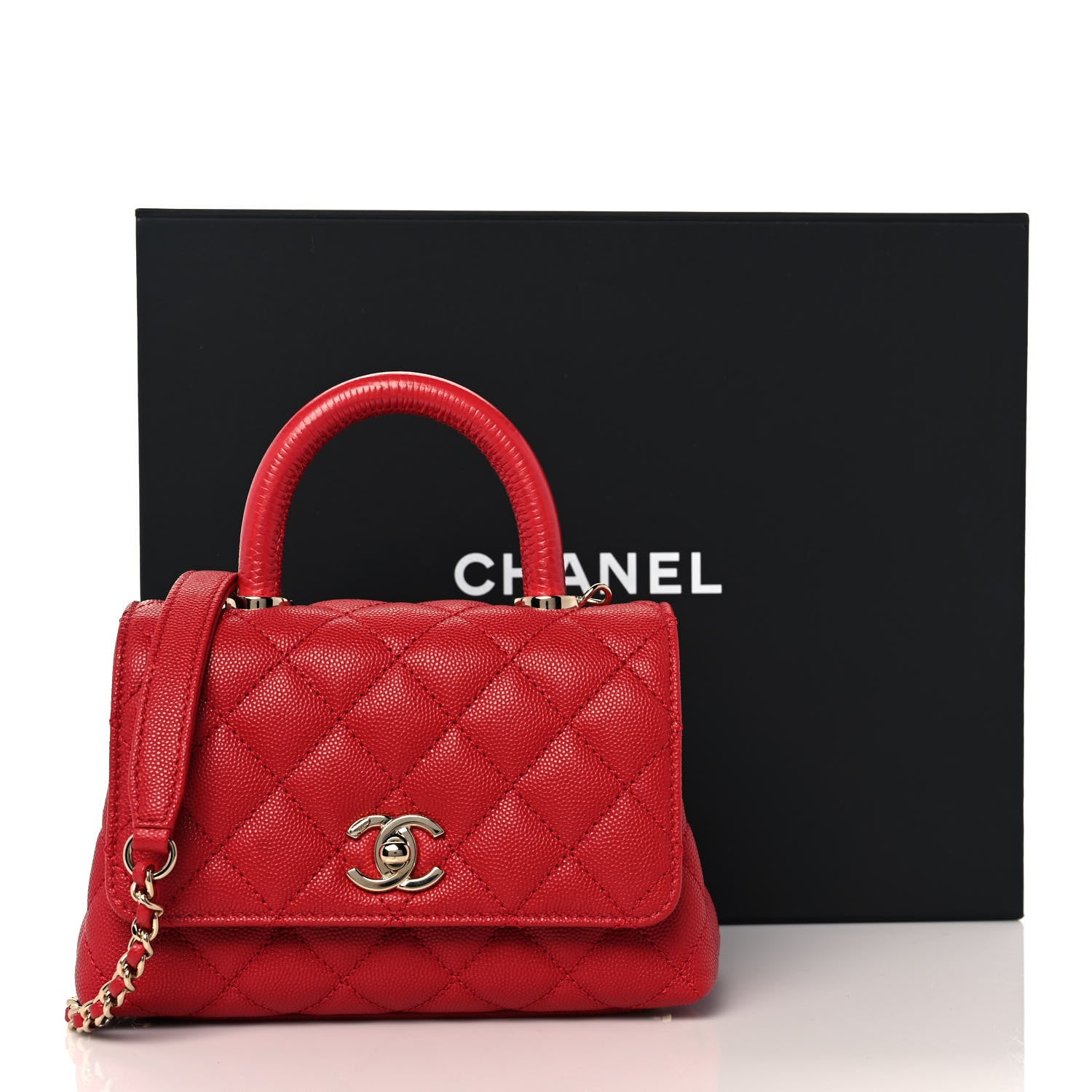 Chanel Caviar Quilted Lizard Embossed Extra Mini Coco Handle Flap Red 9 of 9