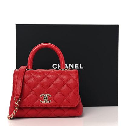 Chanel Caviar Quilted Lizard Embossed Extra Mini Coco Handle Flap Red 9 of 9