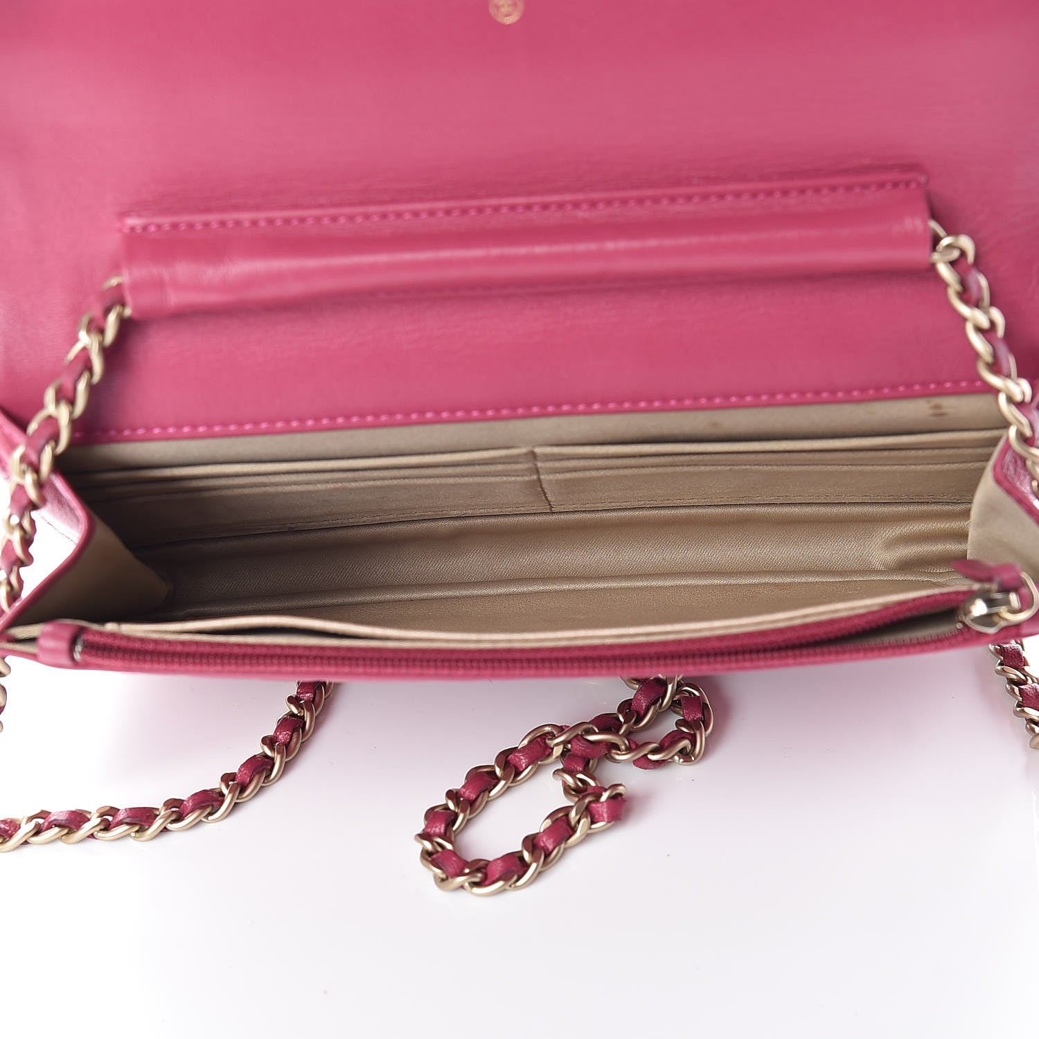 Chanel Caviar Camellia Embossed Wallet On Chain WOC Fuchsia 5 of 22