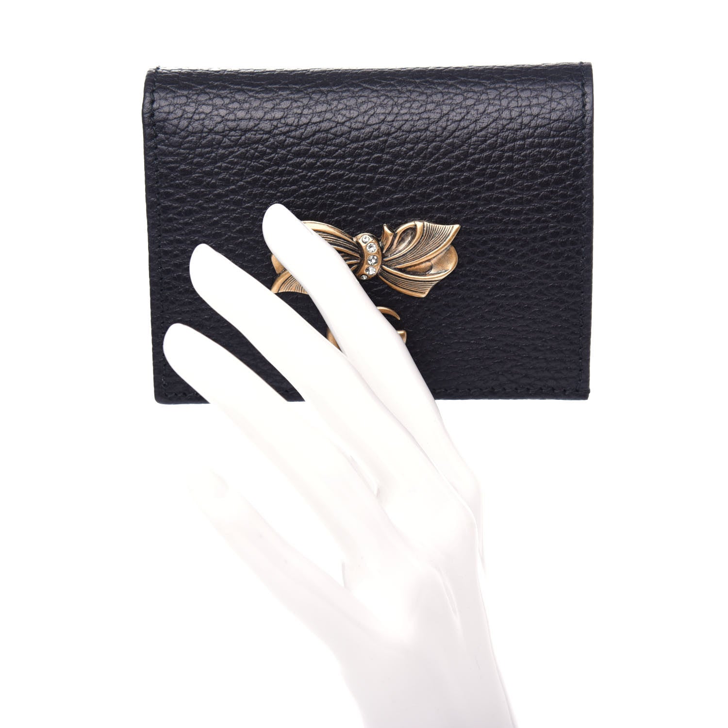 Gucci Calfskin GG Marmont Bow Card Case Black 2 of 7