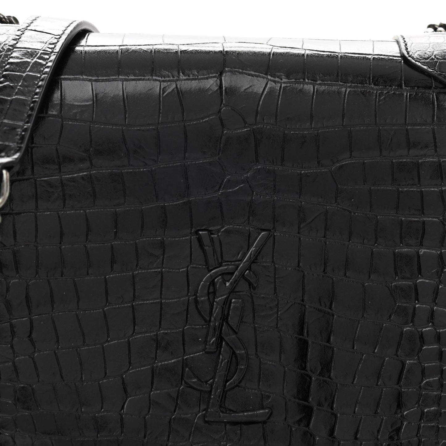 Crocodile Embossed Lambskin Matelasse Monogram Niki Chain Wallet Black