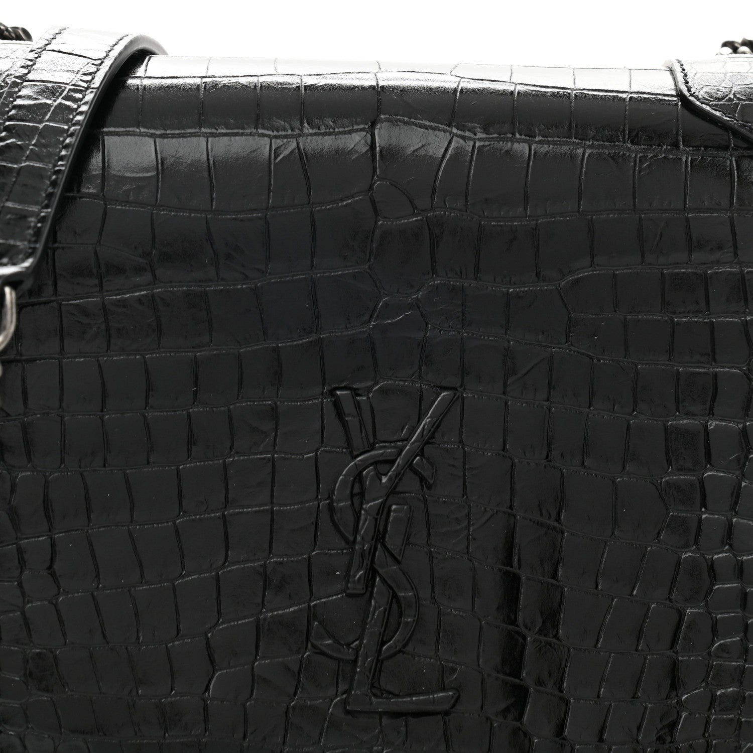 Saint Laurent Crocodile Embossed Lambskin Matelasse Monogram Niki Chain Wallet Black 8 of 11
