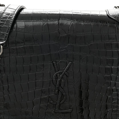 Saint Laurent Crocodile Embossed Lambskin Matelasse Monogram Niki Chain Wallet Black 8 of 11