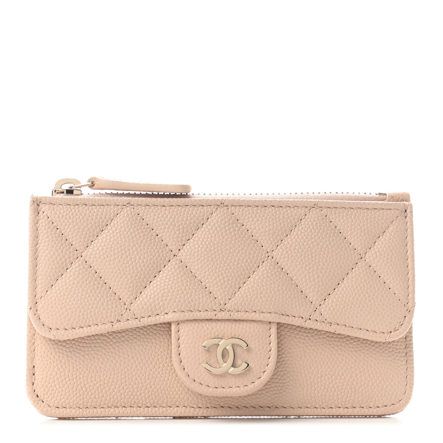 Chanel Caviar Quilted Flap Zip Card Holder Beige 1 of 7