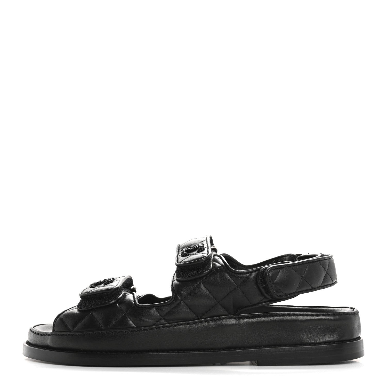 Chanel Lambskin Quilted Velcro Dad Sandals 36.5 So Black 1 of 10