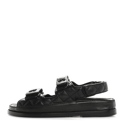 Chanel Lambskin Quilted Velcro Dad Sandals 36.5 So Black 1 of 10