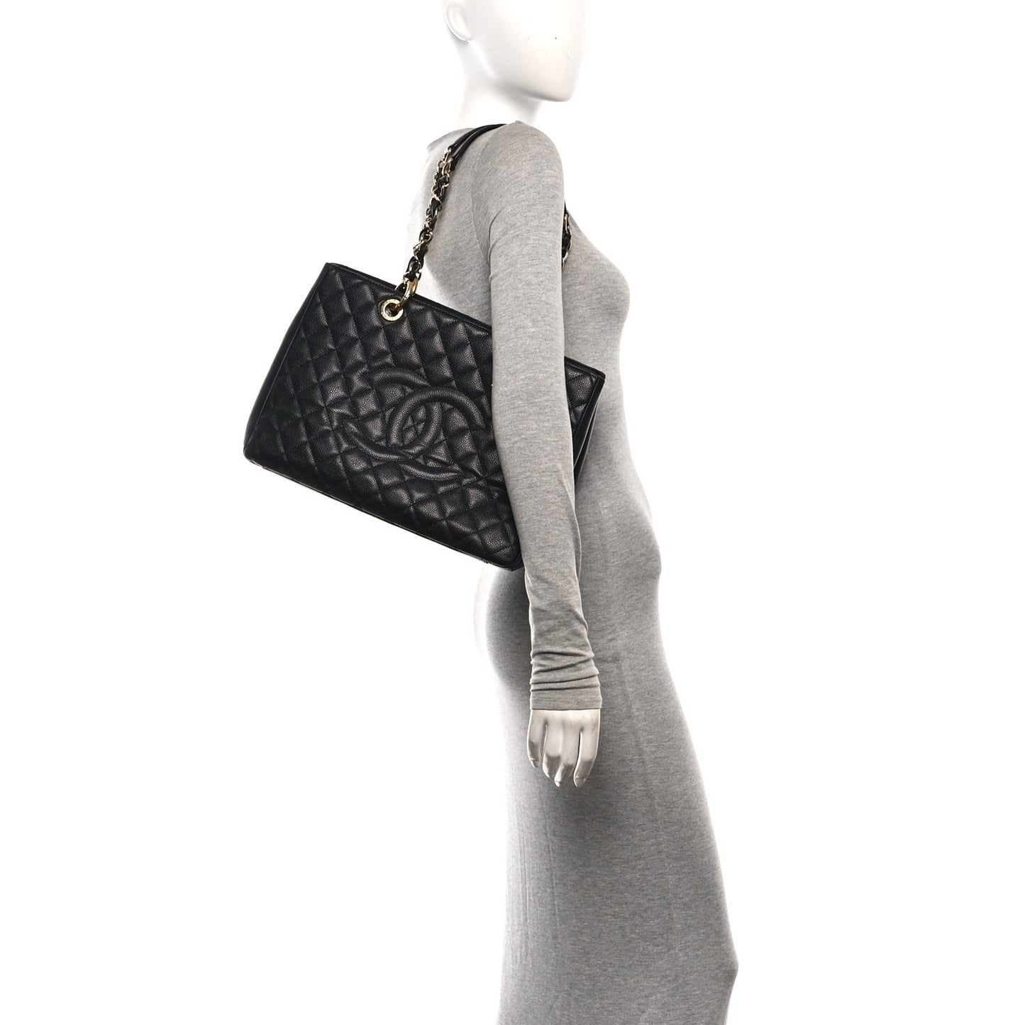 Caviar Quilted Grand Shopping Tote GST Black  Black
