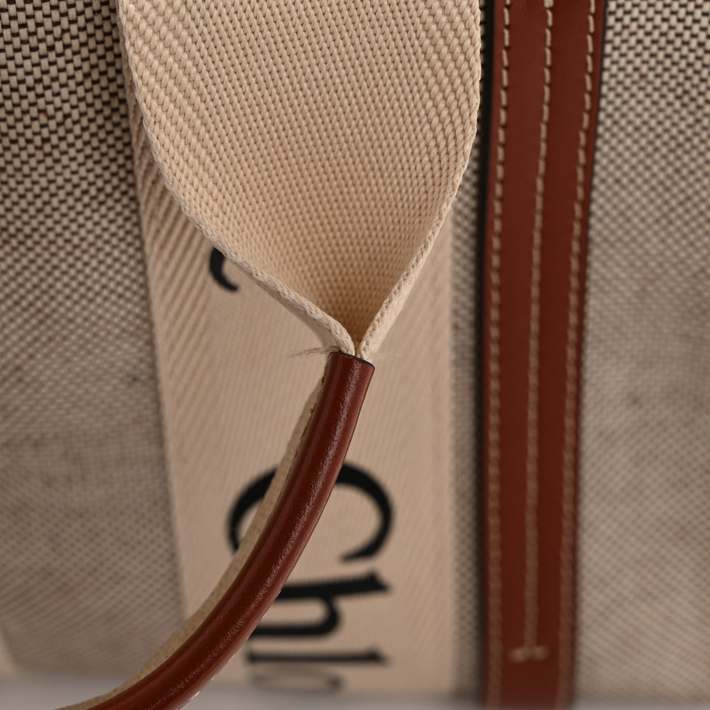 Cotton Calfskin Small Woody Ribbon Tote With Strap White Brown