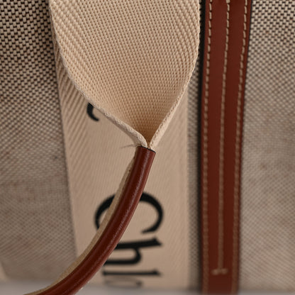 Chloe Cotton Calfskin Small Woody Ribbon Tote With Strap White Brown 23 of 23
