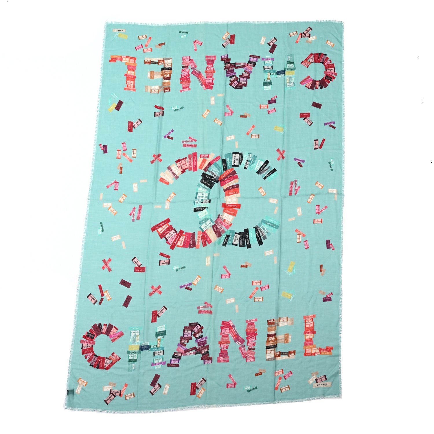 Chanel Cashmere Labels Fringe Scarf Blue Multicolor 1389956 – FASHIONPHILE
