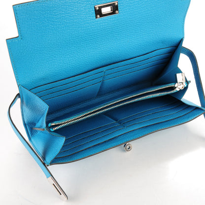 Hermes Chevre Mysore Kelly Longue Wallet Turquoise 6 of 7